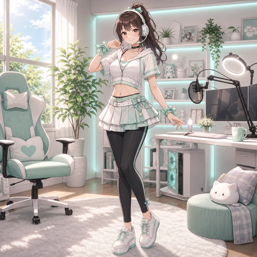 white mint streaming outfit