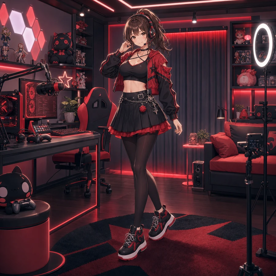 red black live streamer outfit