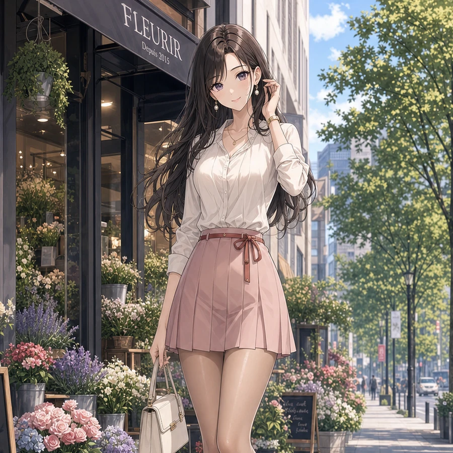ivory blouse pleated mini skirt outfit