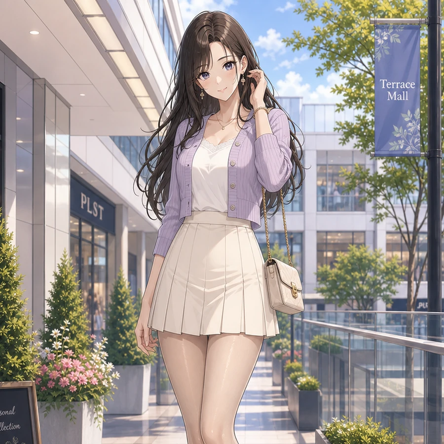 lavender cardigan pleated mini skirt outfit