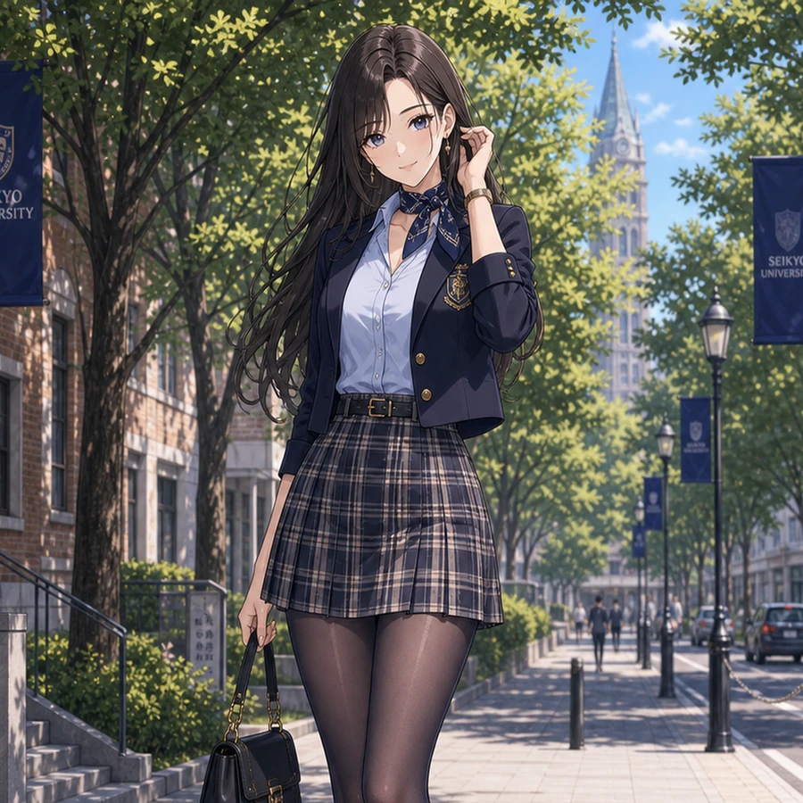 navy jacket pleated mini skirt outfit