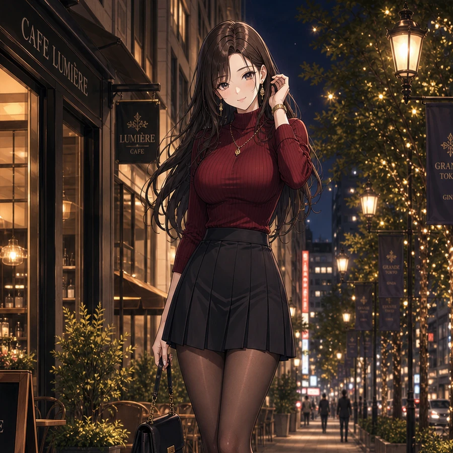 red knit pleated mini skirt outfit