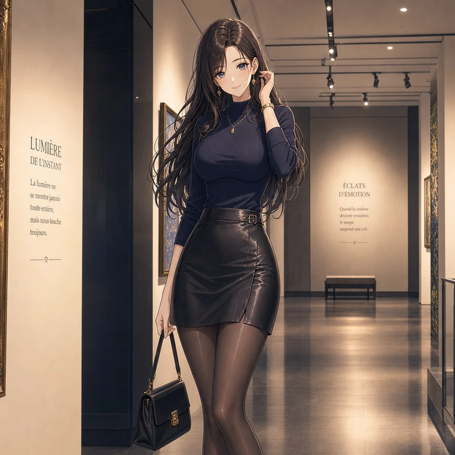 navy knit leather mini skirt outfit