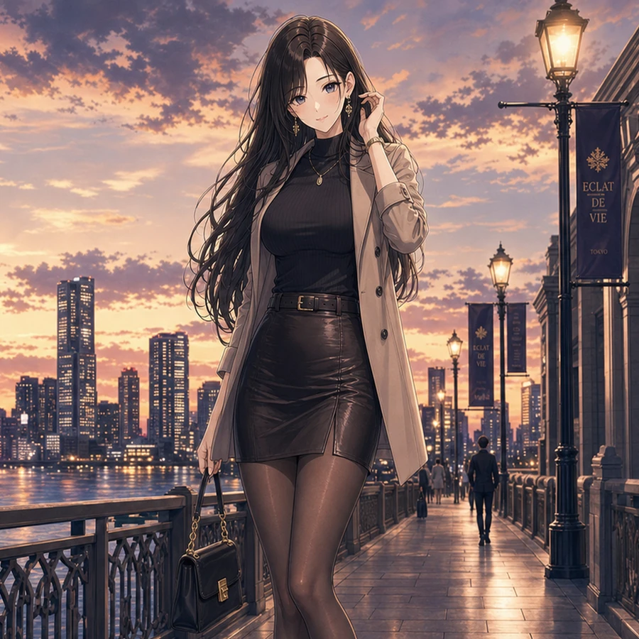 greige coat leather mini skirt outfit