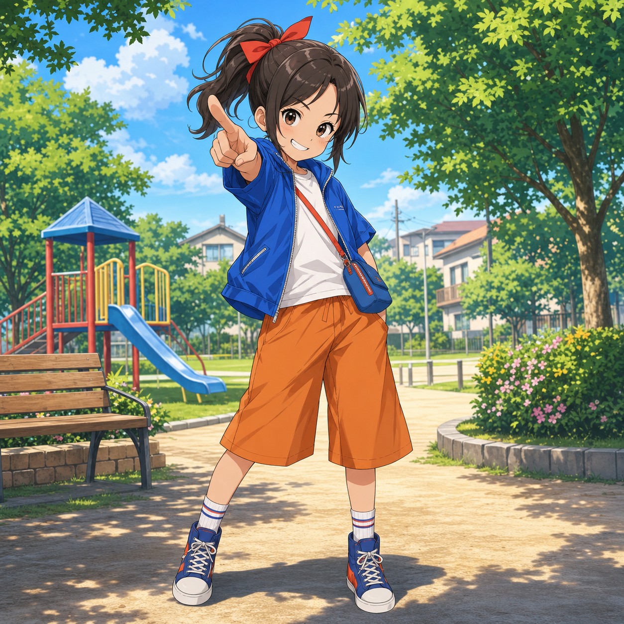 blue short-sleeve jacket outfit