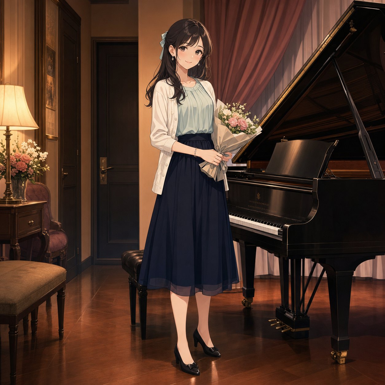 花束を添えたペールグリーン衣装