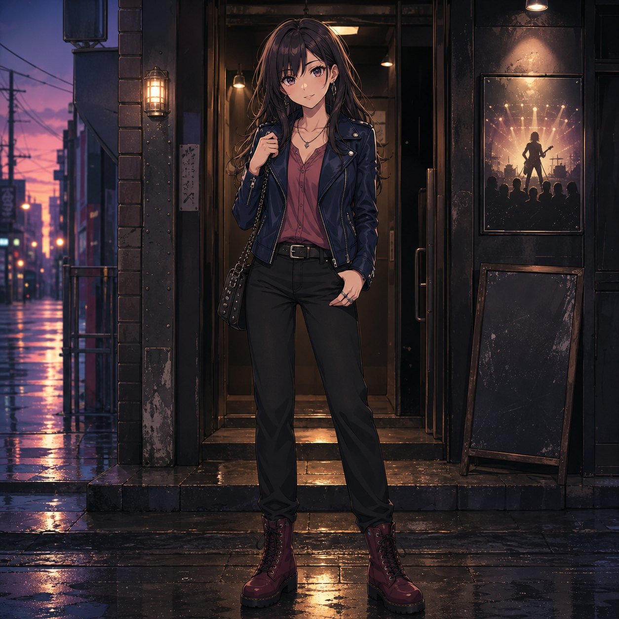 雨のライブハウス入口コーデ