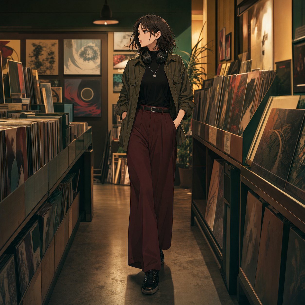 レコードショップのワイドパンツ