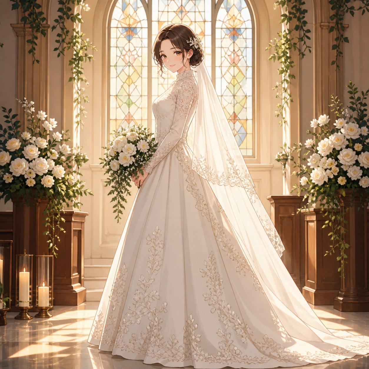 ivory A-line wedding gown