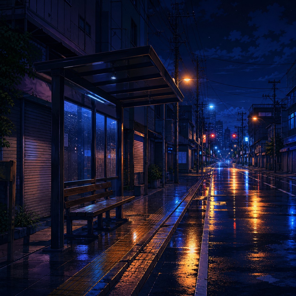 city bus stop late at night