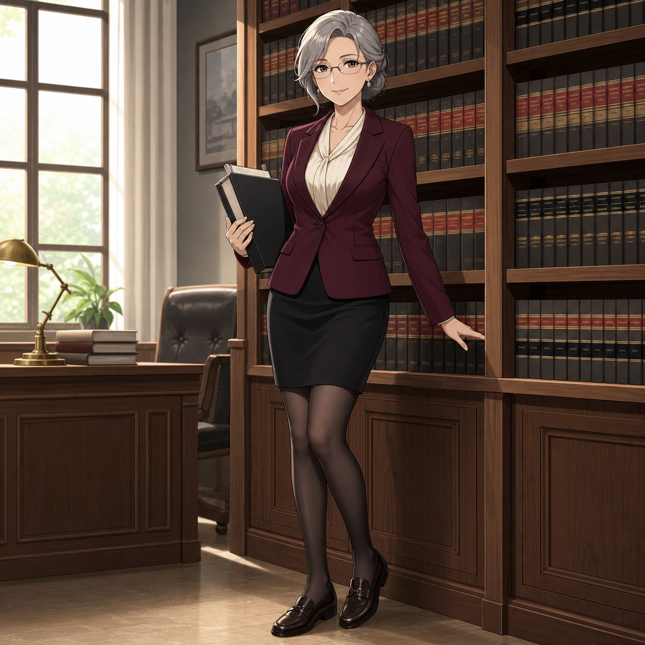 senior lawyer library outfit