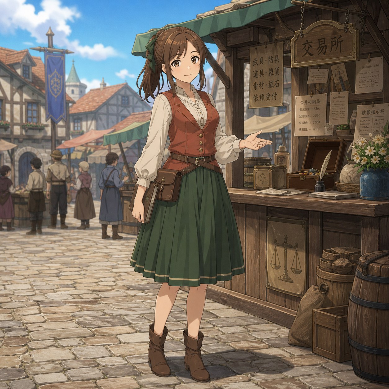 ファンタジー中世の市場で働く街娘の服装