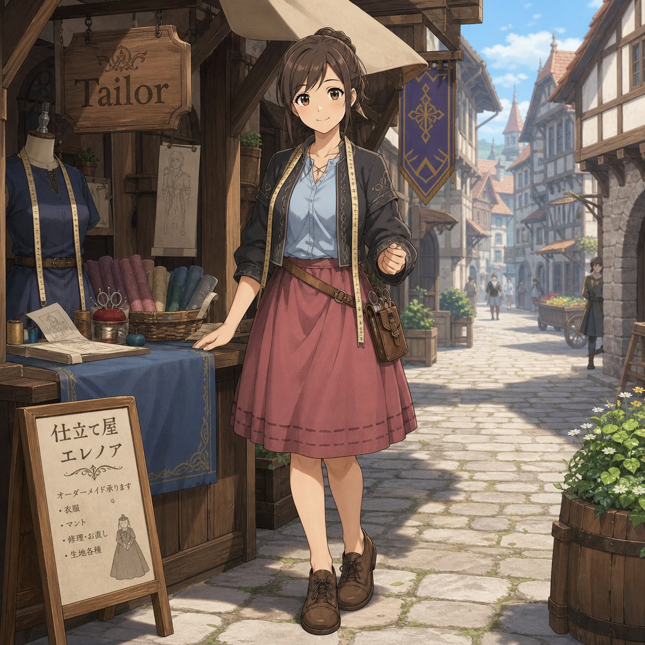 ファンタジー中世の仕立て屋で働く街娘の服装
