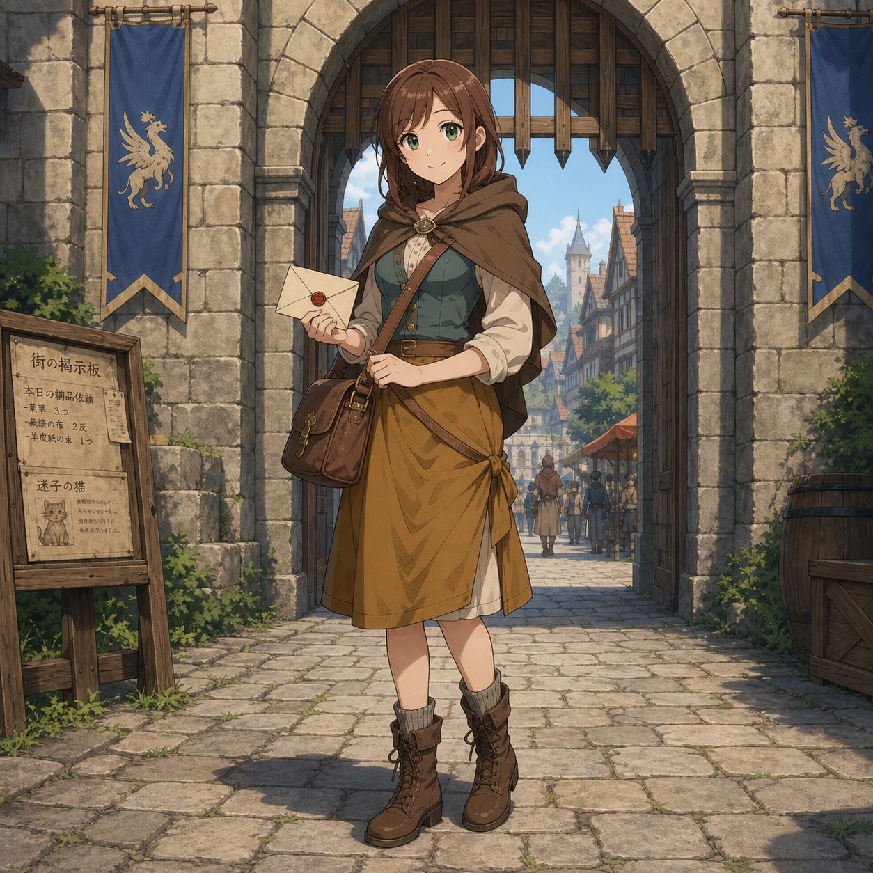 ファンタジー中世の街を配達する街娘の服装