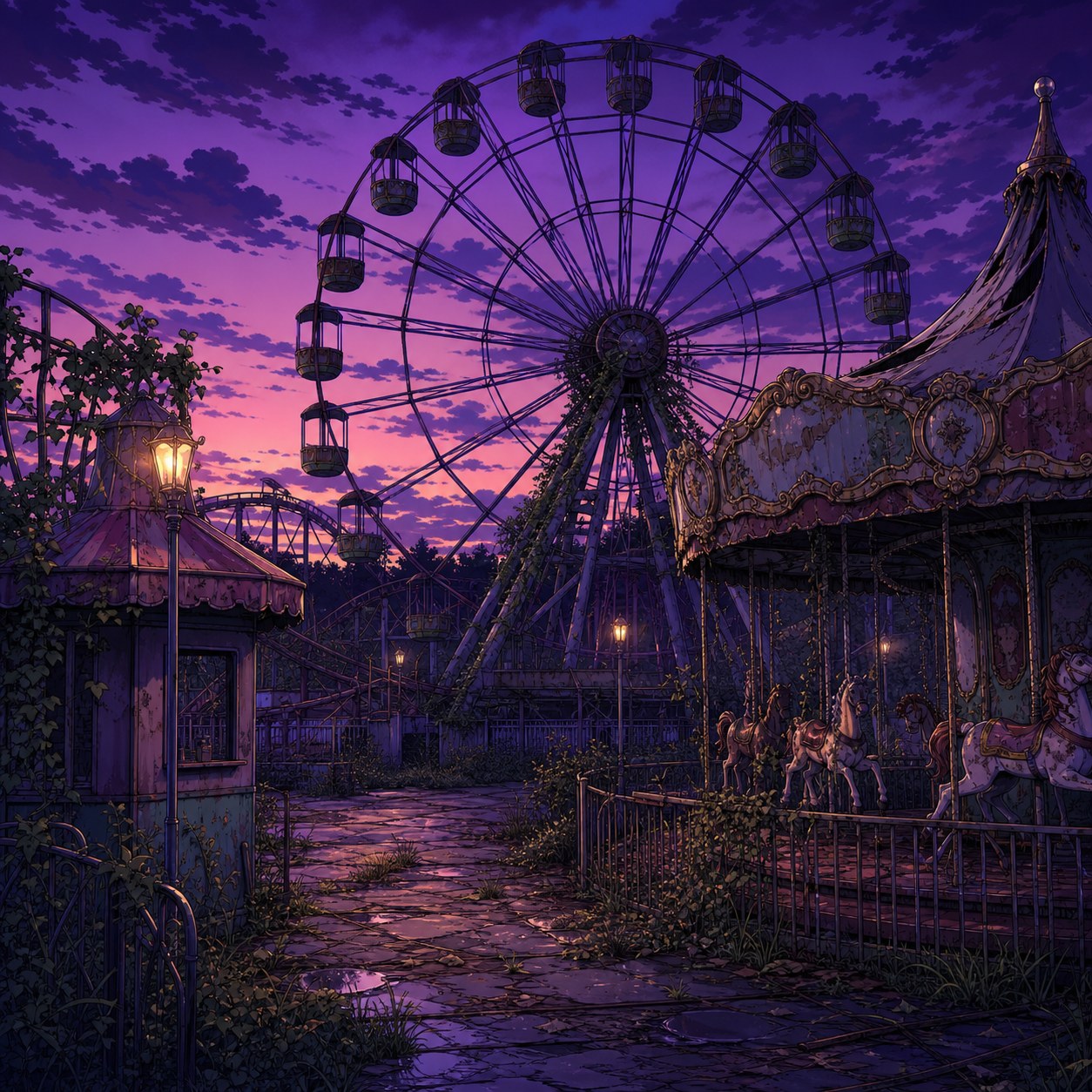夕暮れの廃遊園地