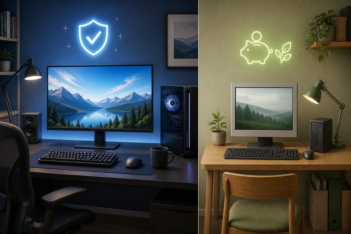 メインPCには新品、使用頻度の低いサブPCには中古モニターを使い分けるイメージ