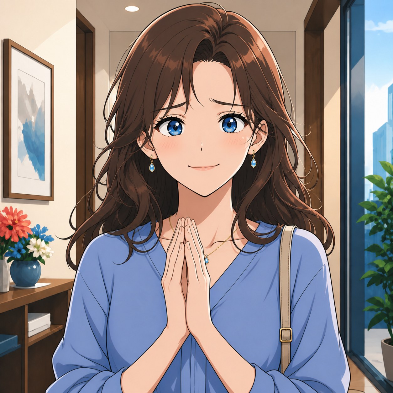 羨ましさを隠す作り笑いのアニメ人物画像