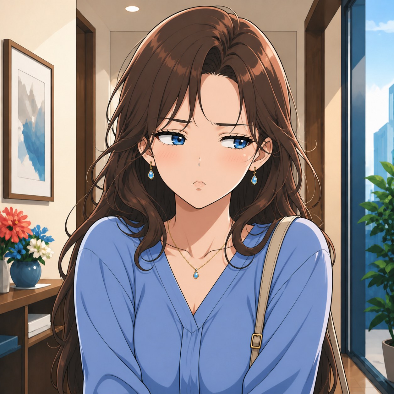 むっとした不満顔のアニメ人物画像