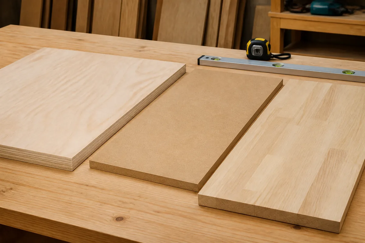 合板、MDF、集成材を比較するための板