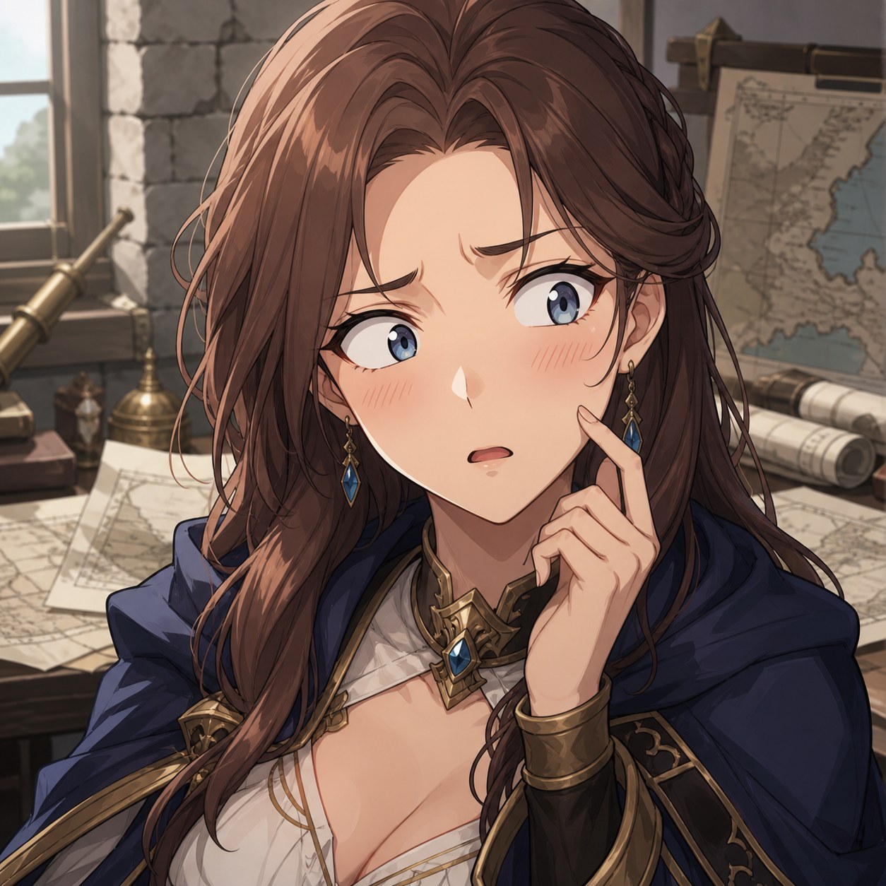 言いよどみながら照れるファンタジーキャラクターの表情