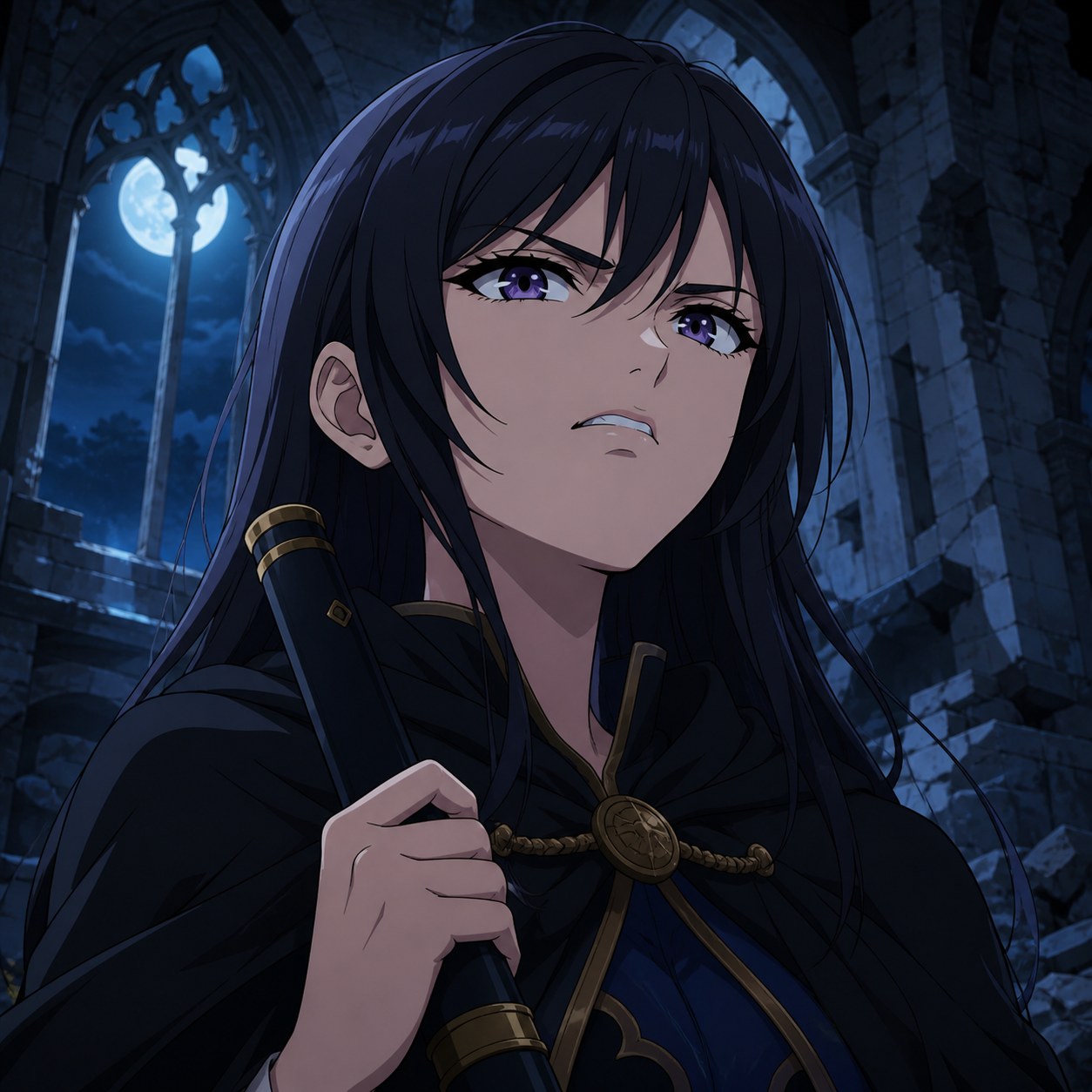 口元を手で覆い、吐き気をこらえるように嫌悪を示すアニメ風女性