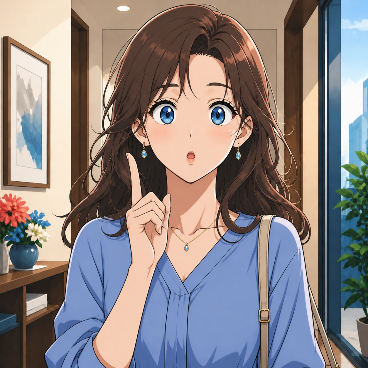 突然の気づきが訪れた表情を表すアニメ人物画像