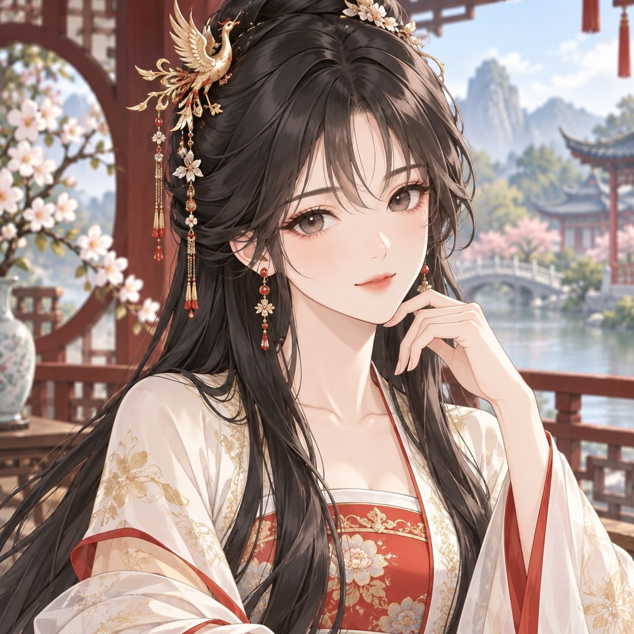 Chinese half-up hairstyle with hairpin