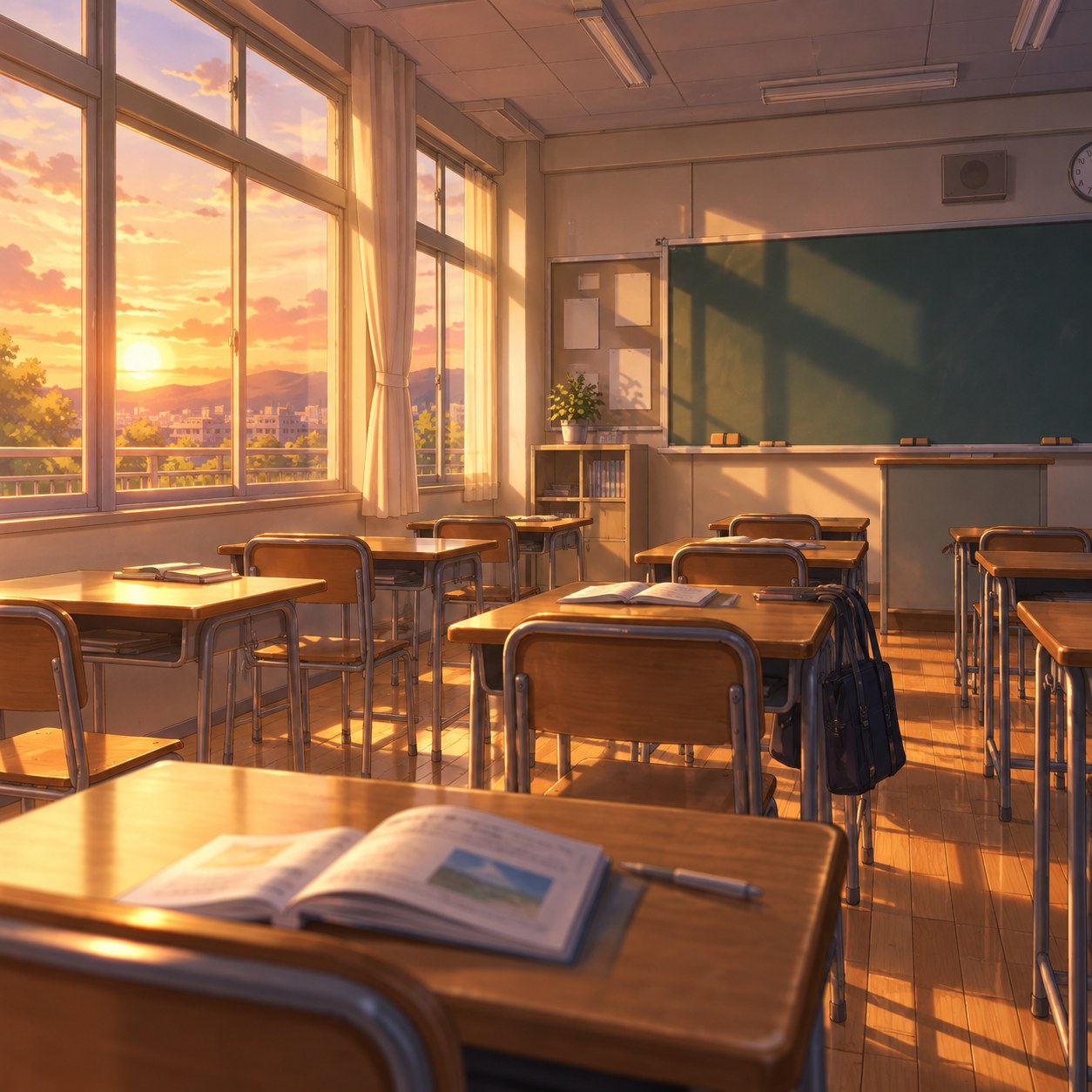 放課後の教室のアニメ背景