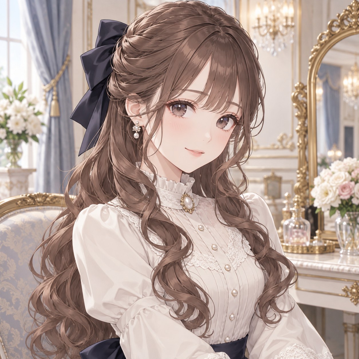 half-up hairstyle with large bow