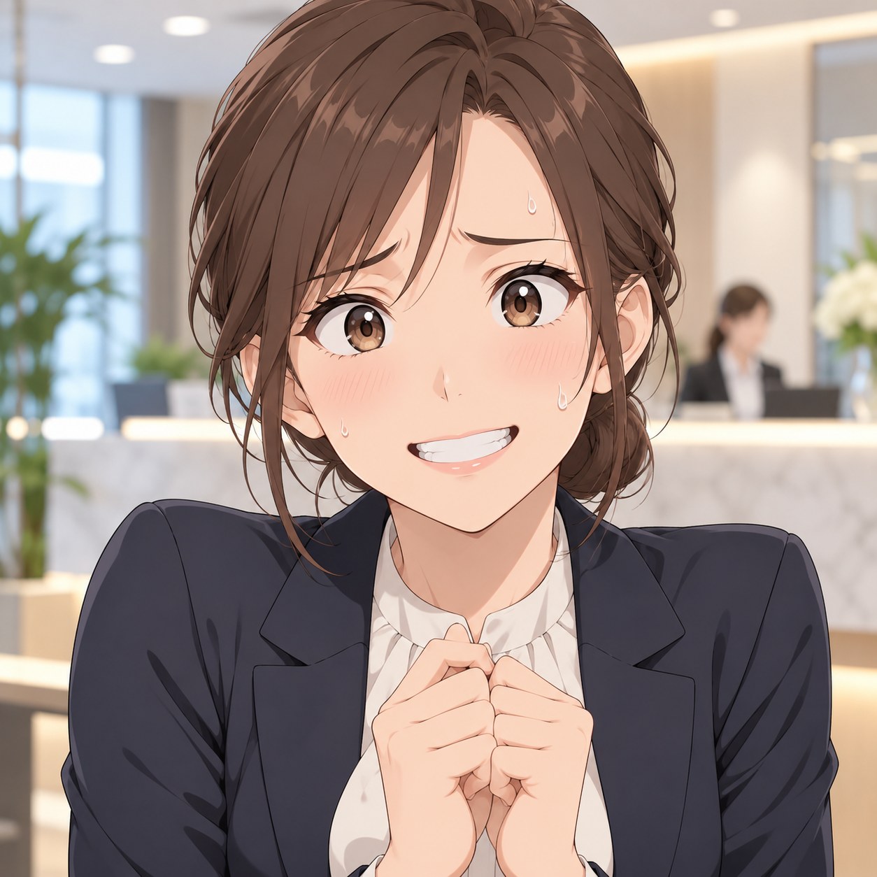 相手に合わせる引きつった笑顔
