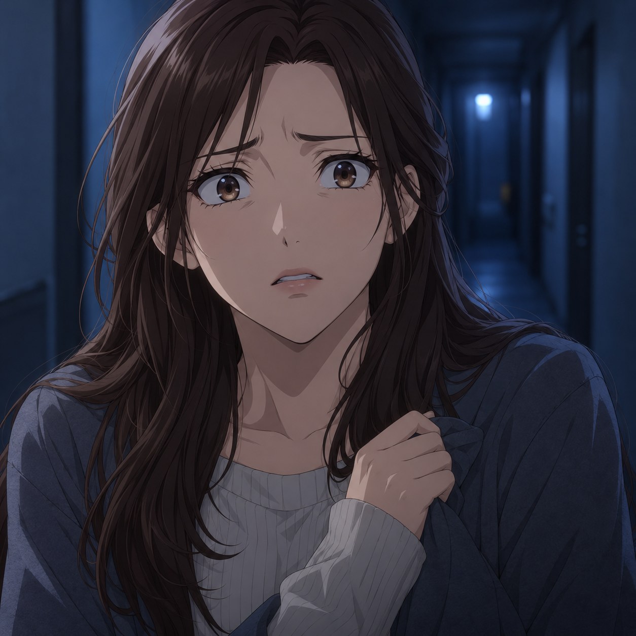 恐怖をこらえる表情