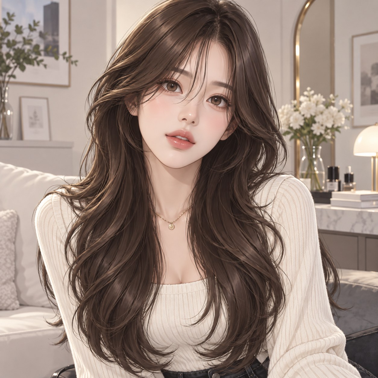 layered Korean long hairstyle