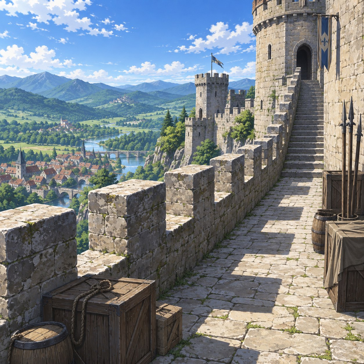 城壁の通路のアニメ背景