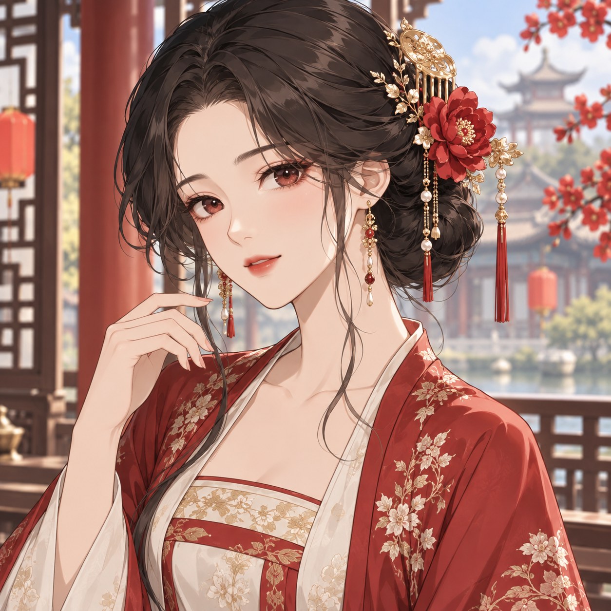 Chinese low chignon with peony