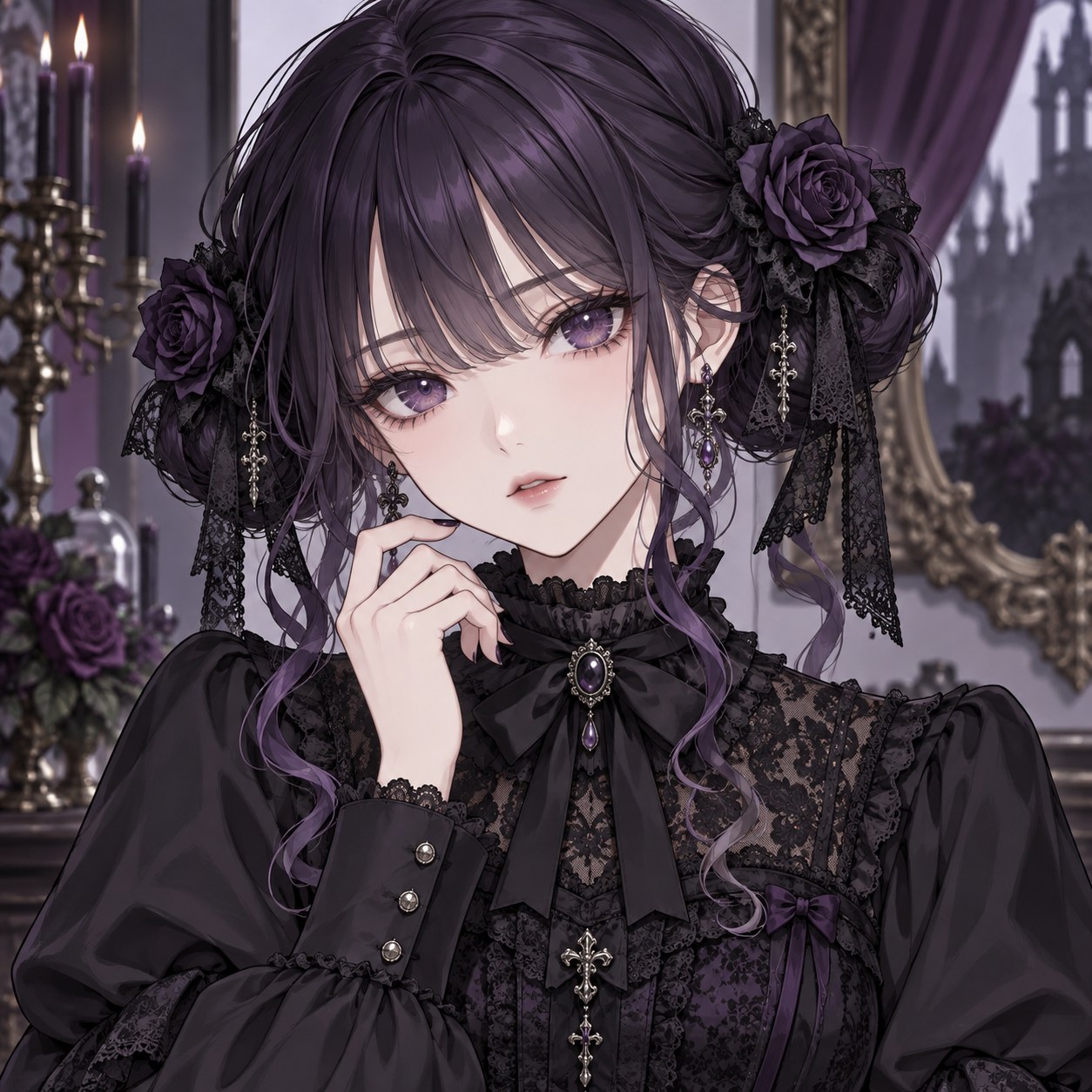 gothic ponytail with red streaks