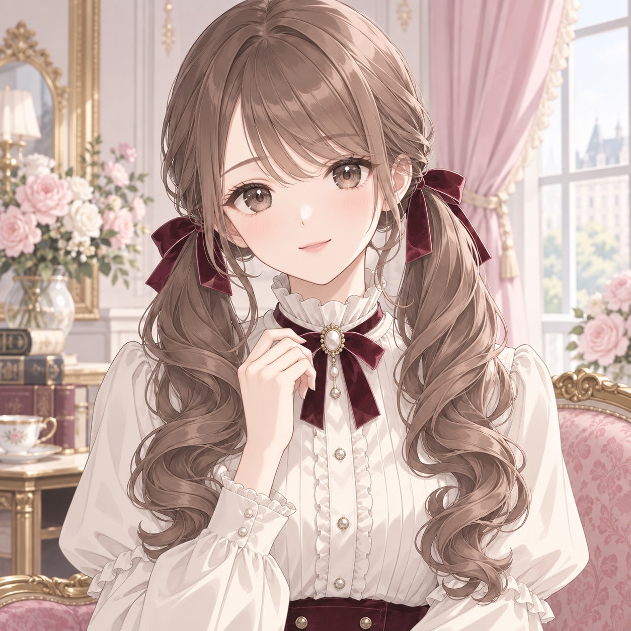 low curled twin tails hairstyle