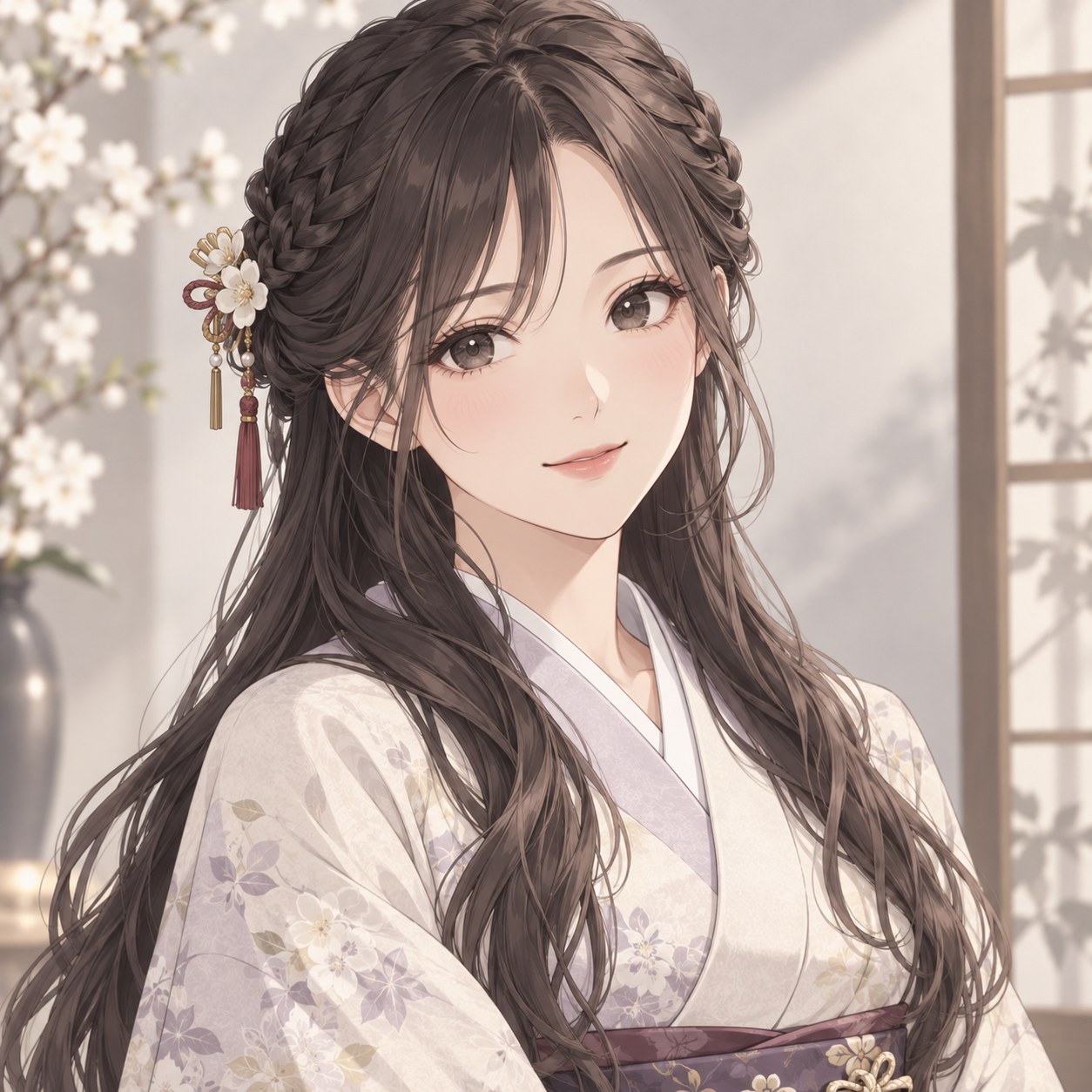 Japanese braided half-up hairstyle