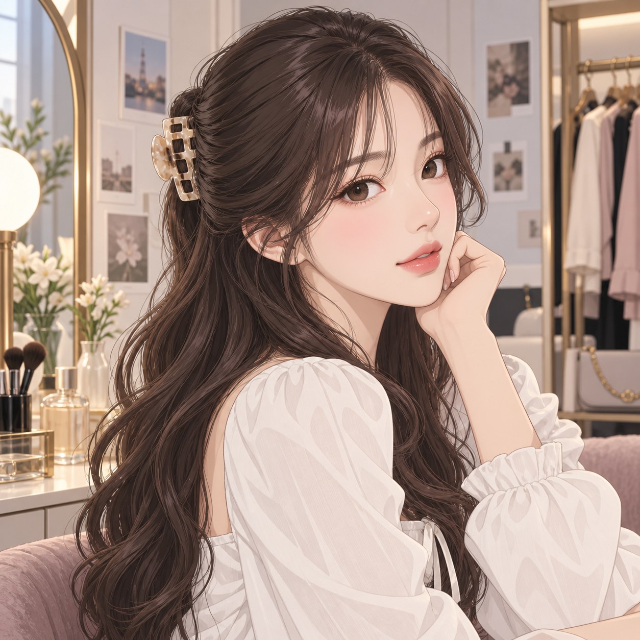 Korean claw clip half-up hairstyle