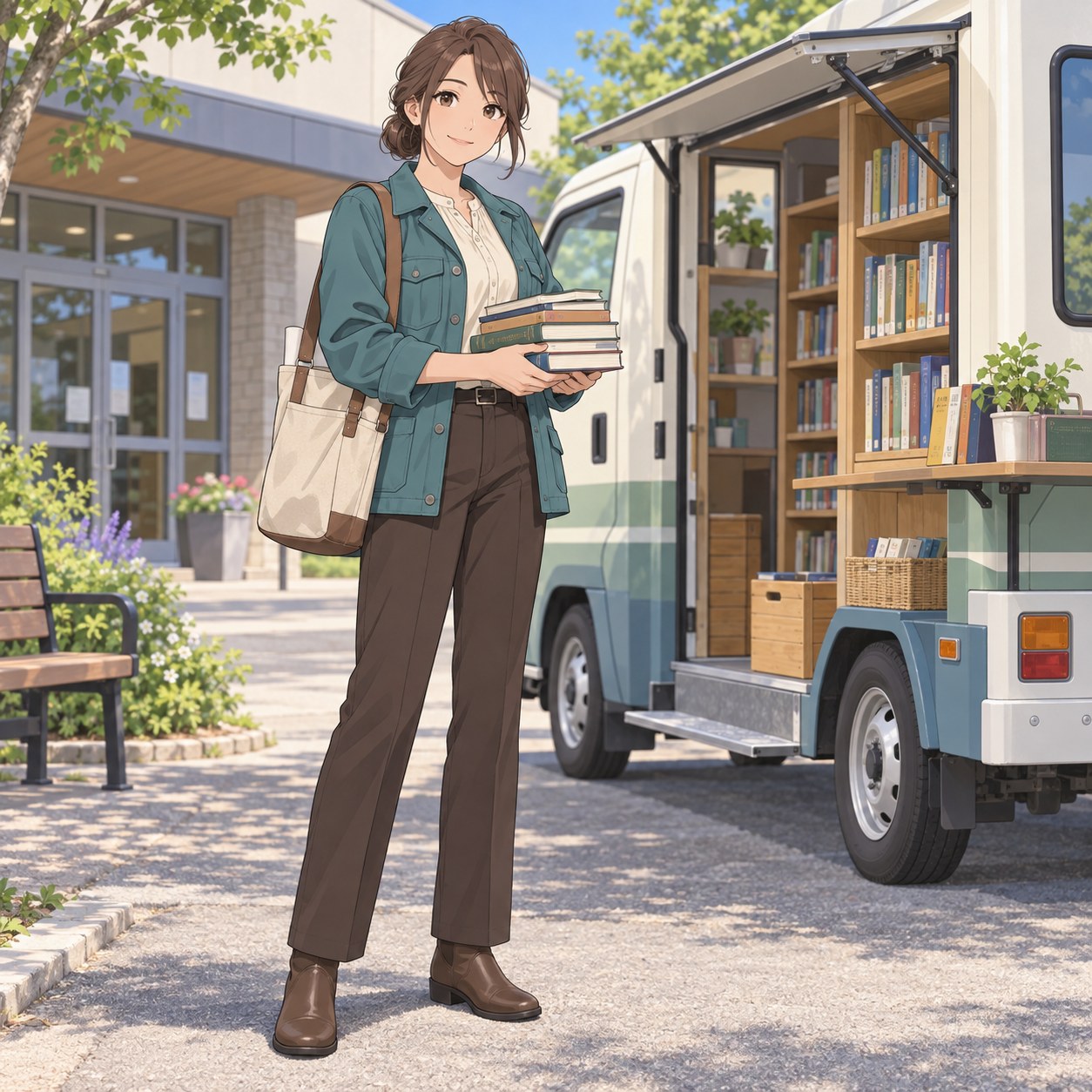 移動図書館の図書館司書コーデ
