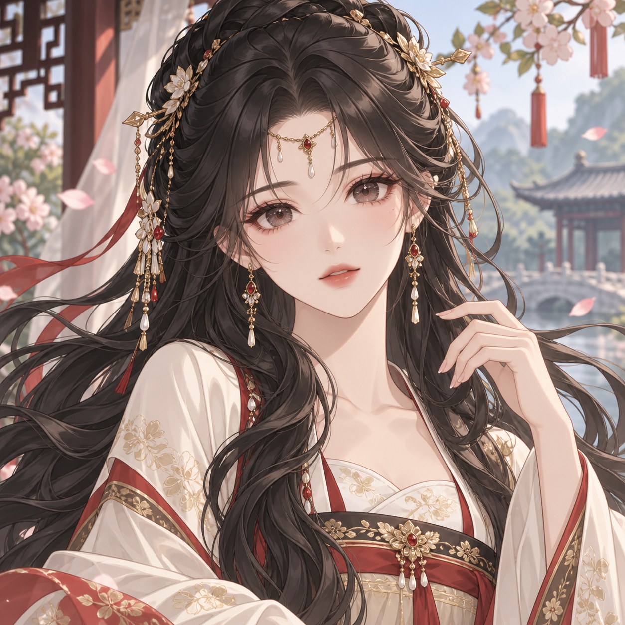 Chinese long waves with forehead chain