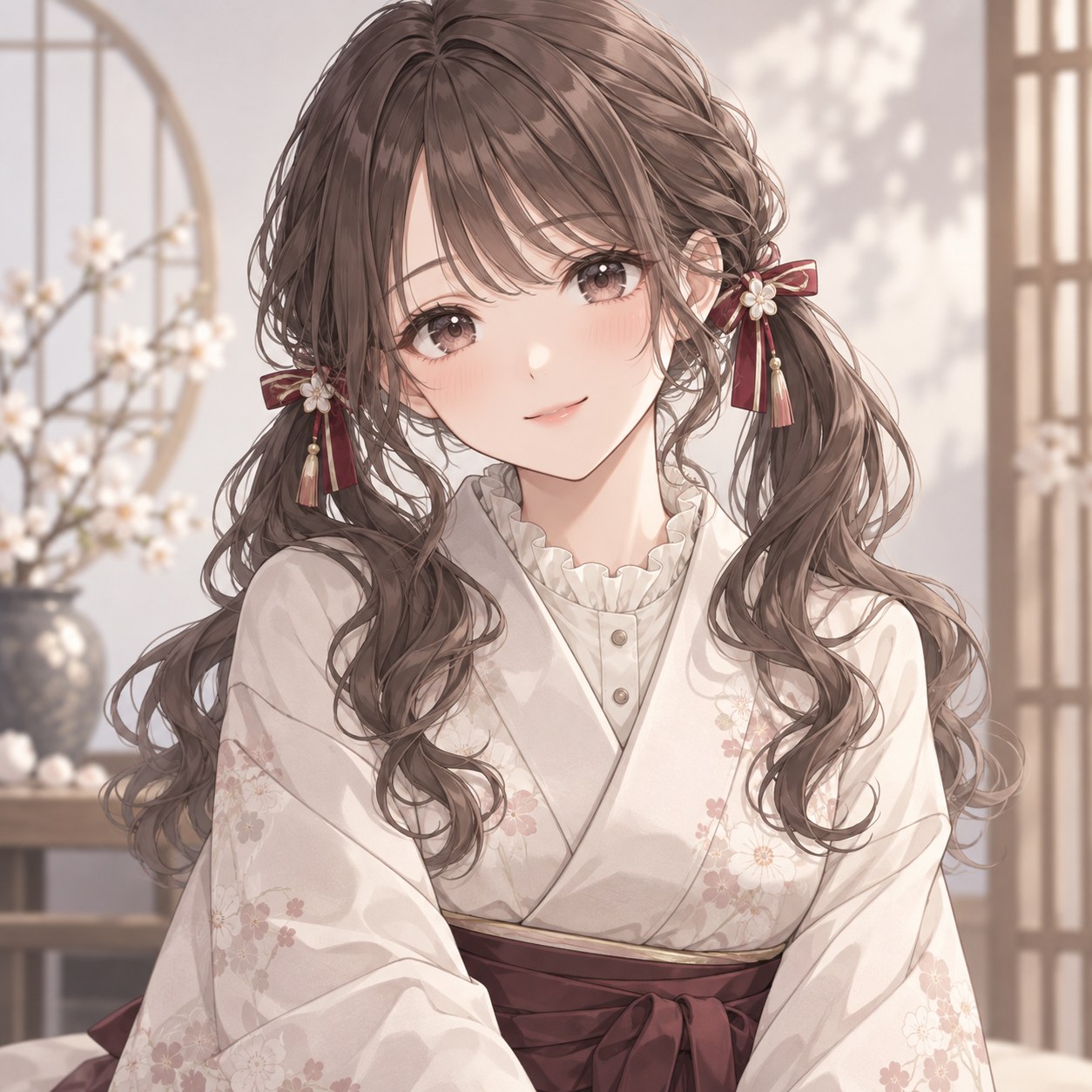 soft wavy Japanese twin tails