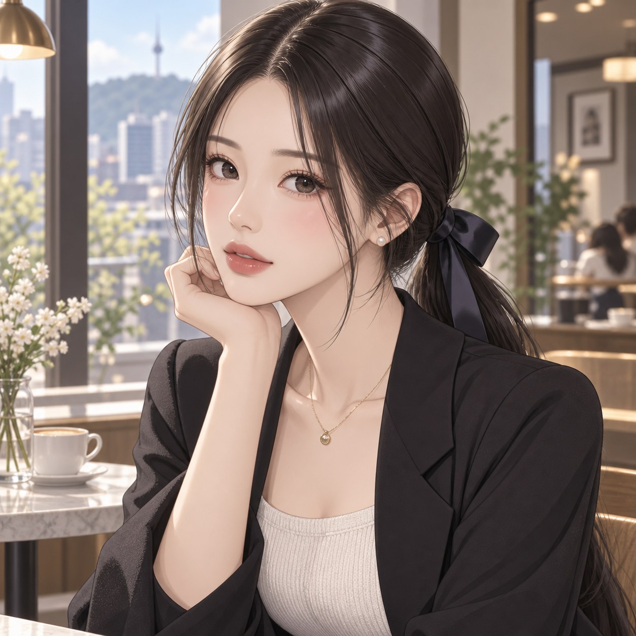 sleek low ponytail Korean hairstyle