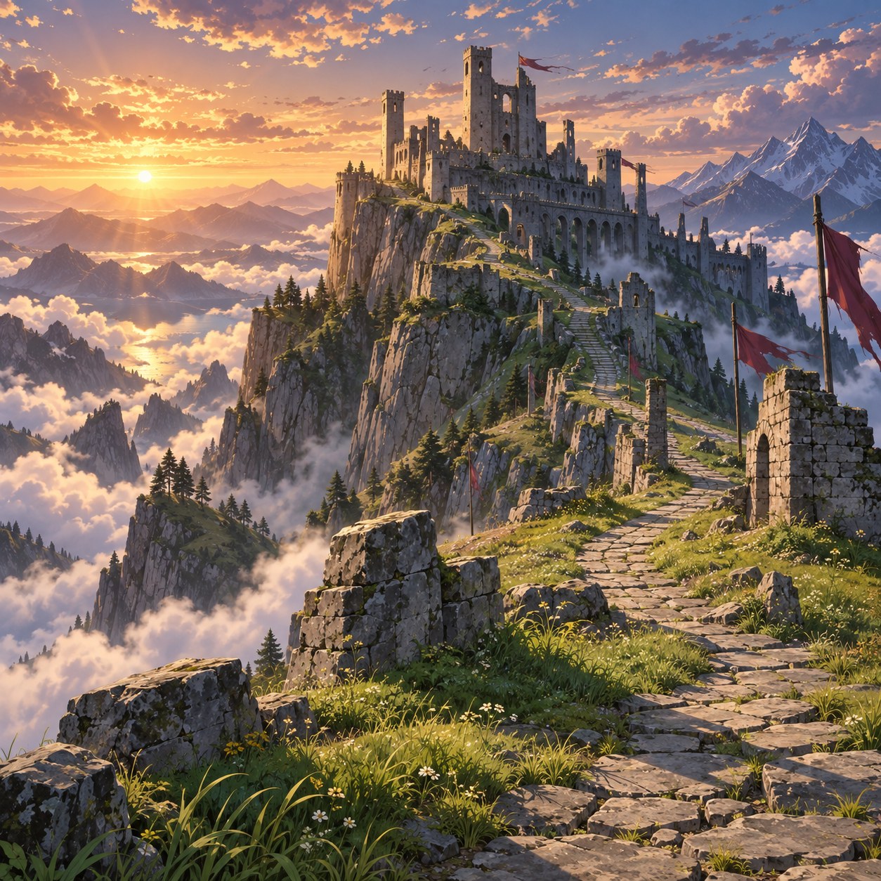 山上の古城のアニメ背景