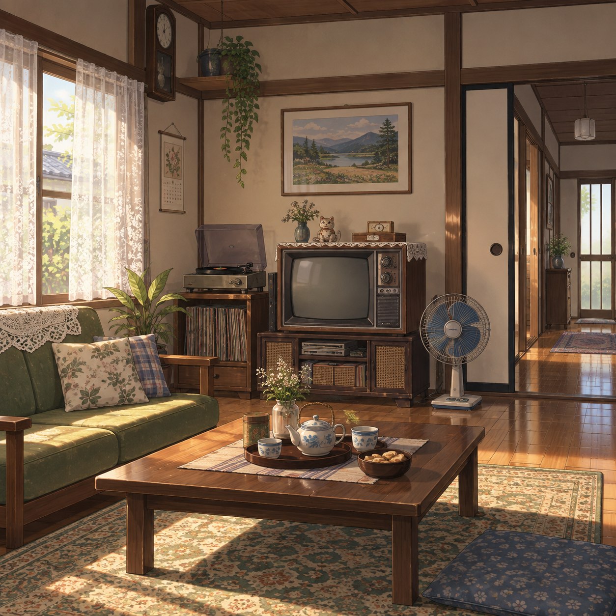昔ながらのテレビがある日本の居間背景