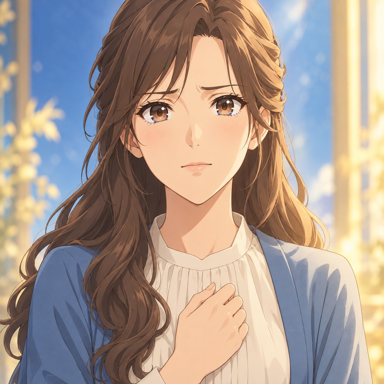 後悔を抱えながら償いを決意するアニメ風女性