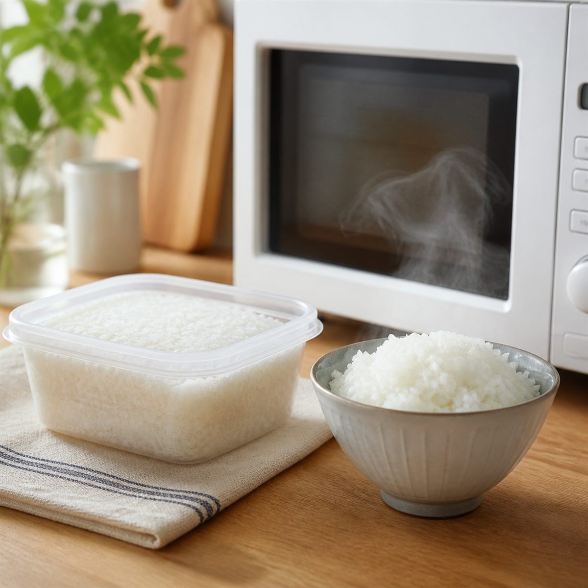 冷凍ごはんを電子レンジで温めるイメージ