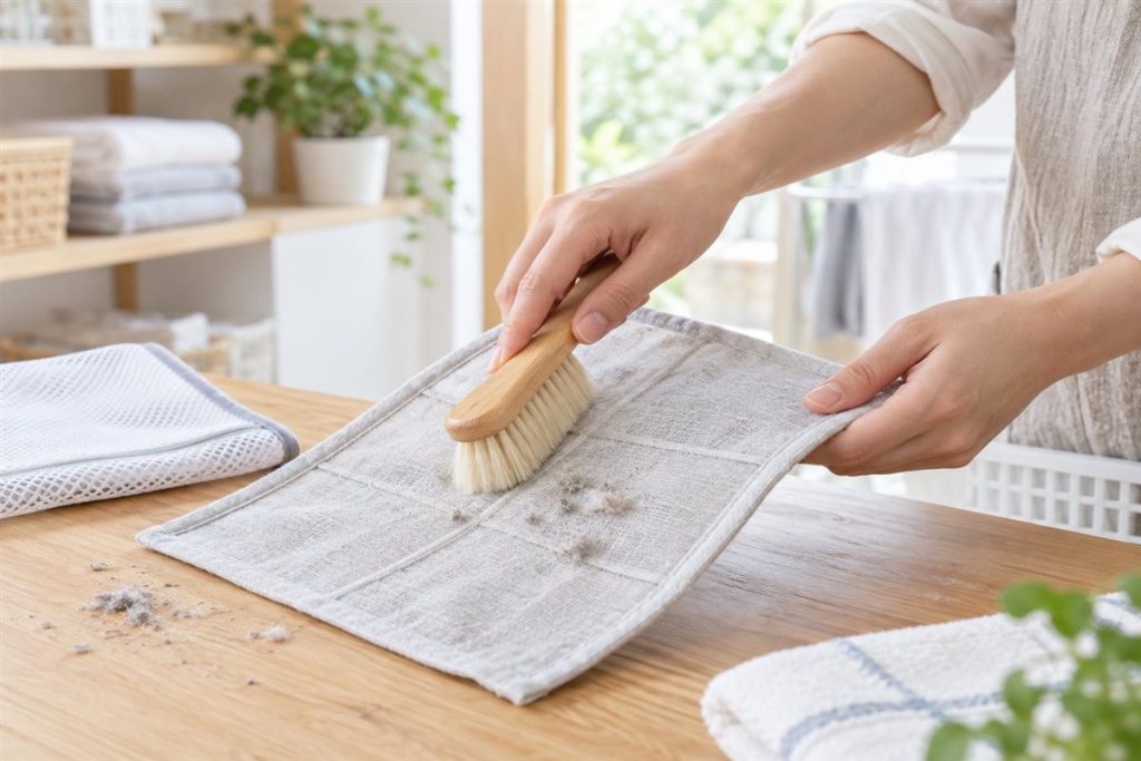 Care scene with a soft cloth in a home interior