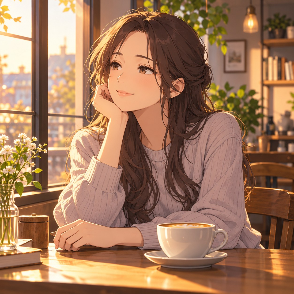自然な微笑みがこぼれる成人女性のアニメ調表情