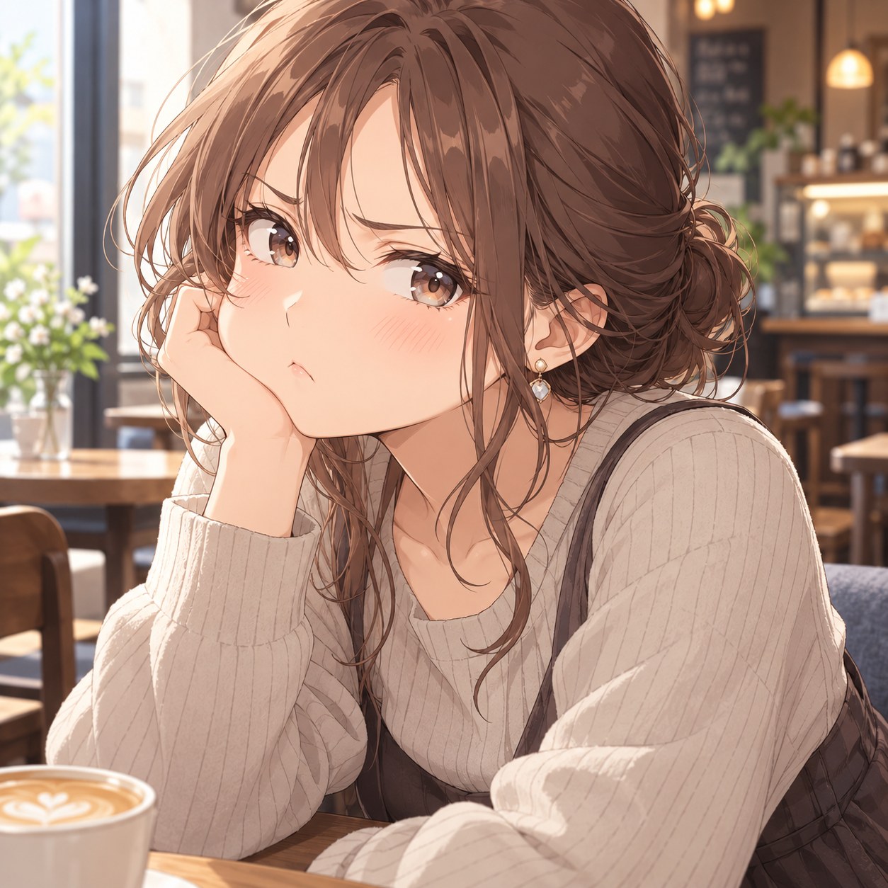 拗ねた口元で甘える成人女性のアニメ調表情