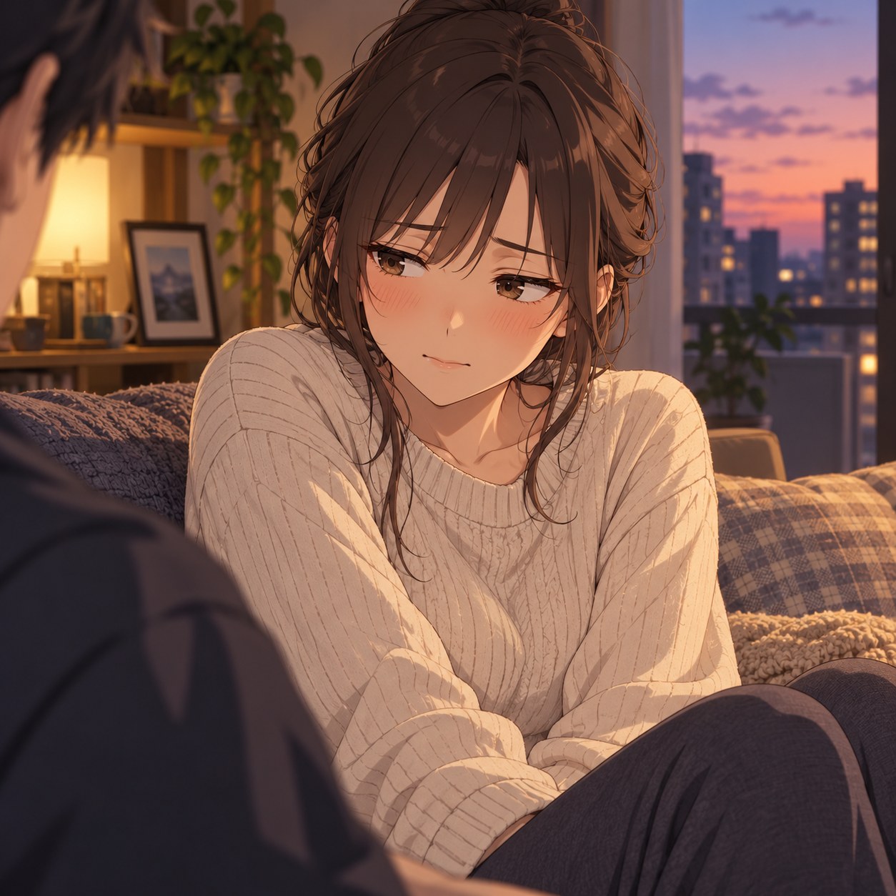 言いかけて止まる成人女性のアニメ調表情